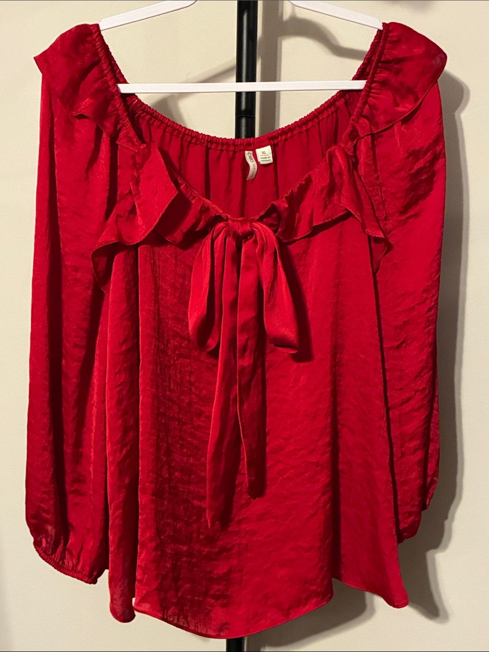 Cato Red Ruffle Tie-Neck Blouse Size XL